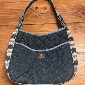 CINDA B Blue and Gray Quilted Shoulder Bag Tote Hobo Print Pattern Purse